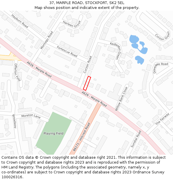 37, MARPLE ROAD, STOCKPORT, SK2 5EL: Location map and indicative extent of plot