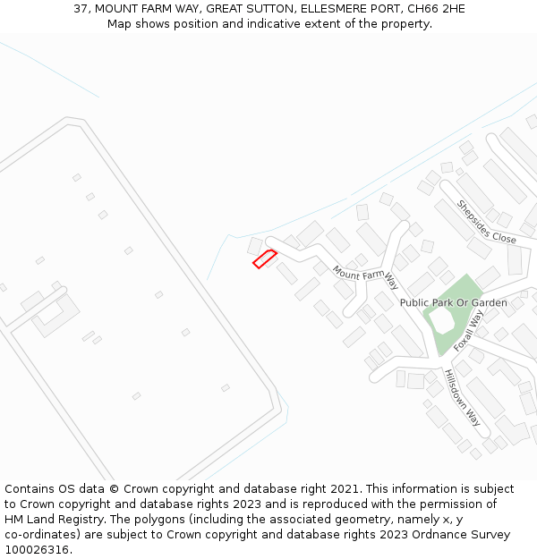 37, MOUNT FARM WAY, GREAT SUTTON, ELLESMERE PORT, CH66 2HE: Location map and indicative extent of plot