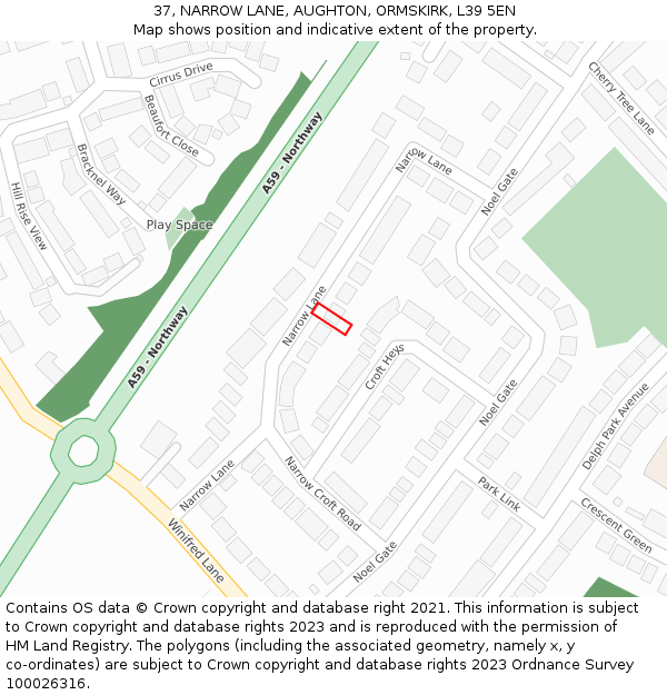 37, NARROW LANE, AUGHTON, ORMSKIRK, L39 5EN: Location map and indicative extent of plot