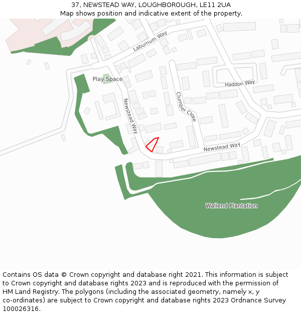 37, NEWSTEAD WAY, LOUGHBOROUGH, LE11 2UA: Location map and indicative extent of plot