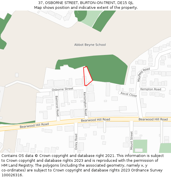 37, OSBORNE STREET, BURTON-ON-TRENT, DE15 0JL: Location map and indicative extent of plot