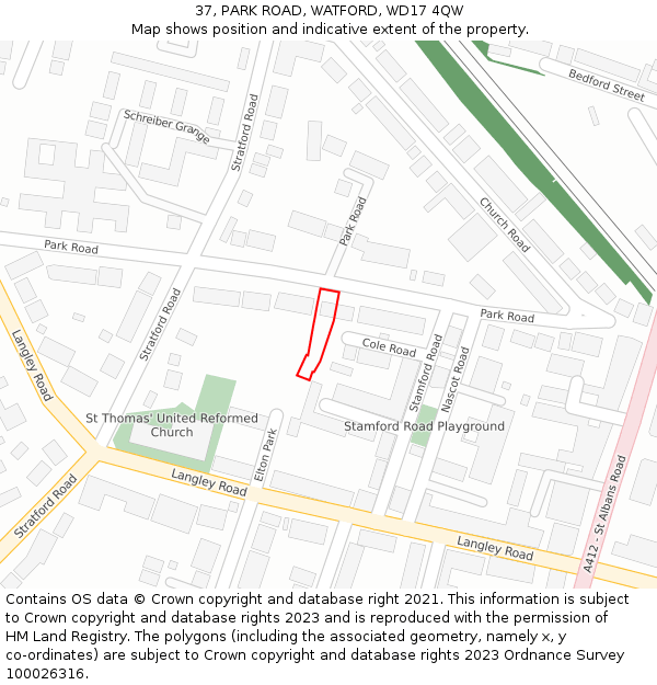 37, PARK ROAD, WATFORD, WD17 4QW: Location map and indicative extent of plot