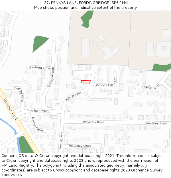 37, PENNYS LANE, FORDINGBRIDGE, SP6 1HH: Location map and indicative extent of plot