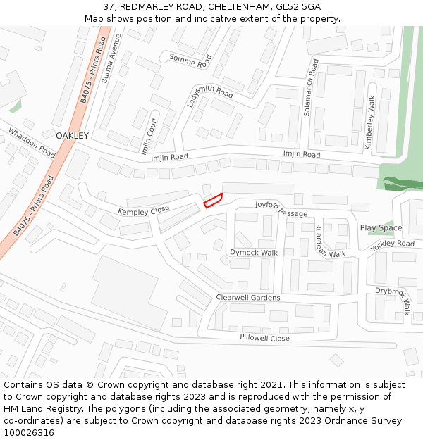 37, REDMARLEY ROAD, CHELTENHAM, GL52 5GA: Location map and indicative extent of plot