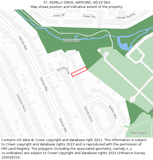 37, ROMILLY DRIVE, WATFORD, WD19 5EN: Location map and indicative extent of plot