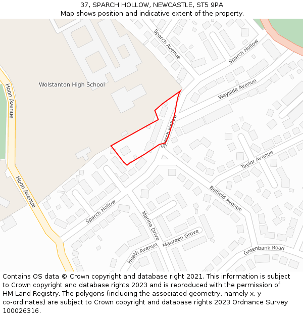 37, SPARCH HOLLOW, NEWCASTLE, ST5 9PA: Location map and indicative extent of plot