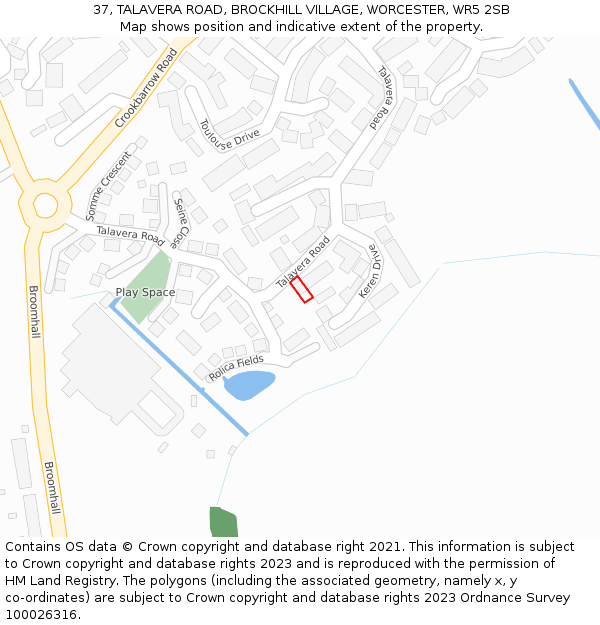 37, TALAVERA ROAD, BROCKHILL VILLAGE, WORCESTER, WR5 2SB: Location map and indicative extent of plot
