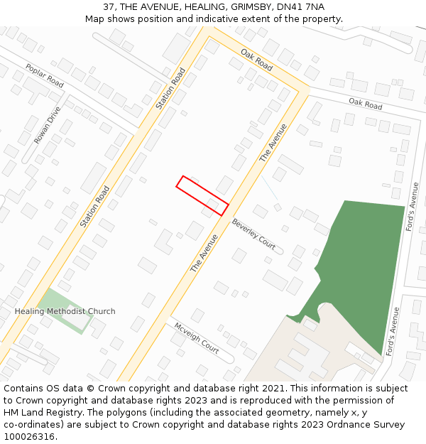 37, THE AVENUE, HEALING, GRIMSBY, DN41 7NA: Location map and indicative extent of plot