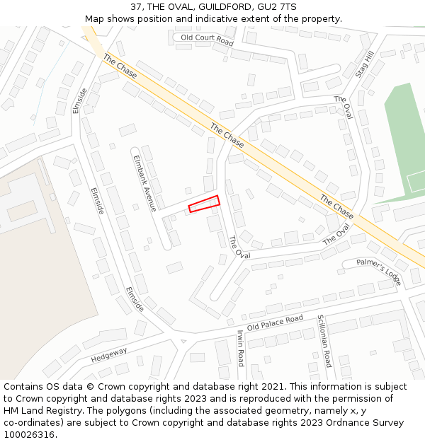 37, THE OVAL, GUILDFORD, GU2 7TS: Location map and indicative extent of plot