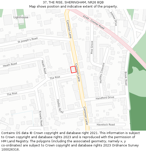 37, THE RISE, SHERINGHAM, NR26 8QB: Location map and indicative extent of plot