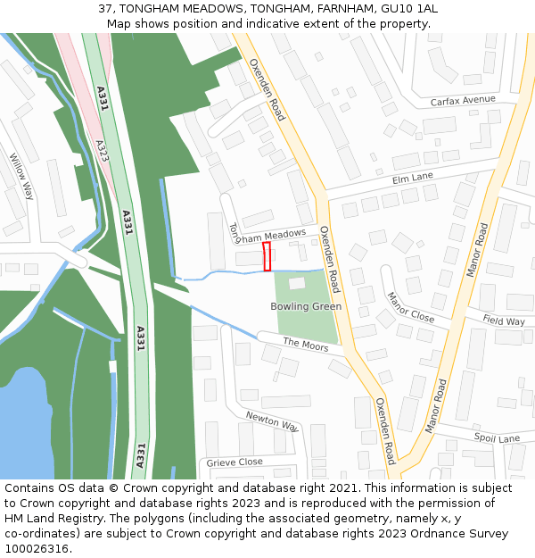 37, TONGHAM MEADOWS, TONGHAM, FARNHAM, GU10 1AL: Location map and indicative extent of plot