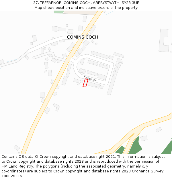 37, TREFAENOR, COMINS COCH, ABERYSTWYTH, SY23 3UB: Location map and indicative extent of plot