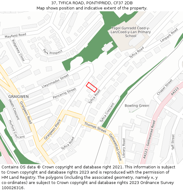 37, TYFICA ROAD, PONTYPRIDD, CF37 2DB: Location map and indicative extent of plot