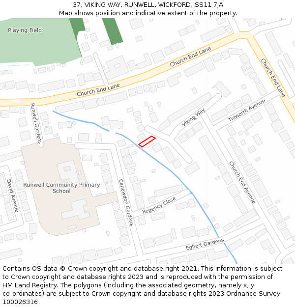 37, VIKING WAY, RUNWELL, WICKFORD, SS11 7JA: Location map and indicative extent of plot