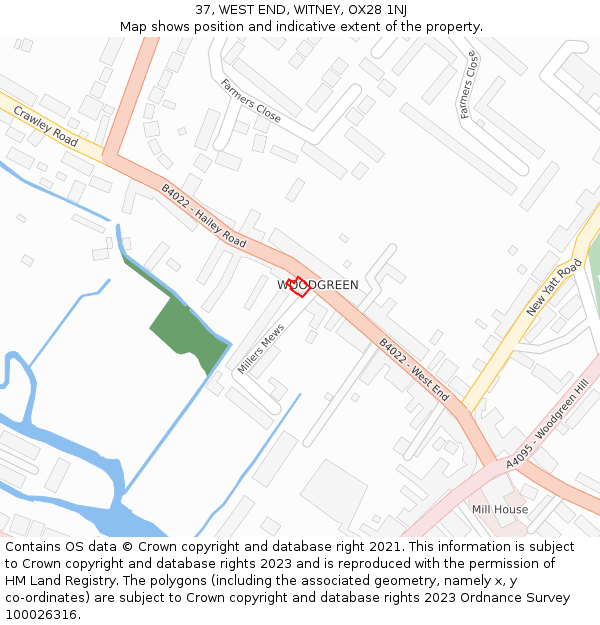 37, WEST END, WITNEY, OX28 1NJ: Location map and indicative extent of plot