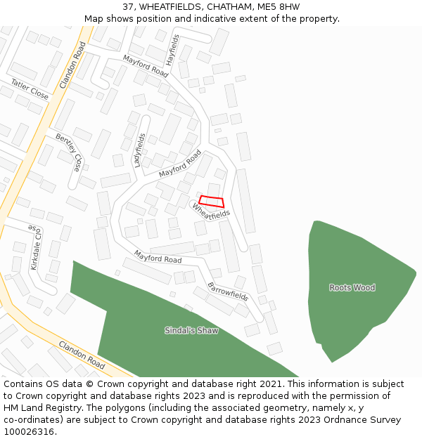 37, WHEATFIELDS, CHATHAM, ME5 8HW: Location map and indicative extent of plot