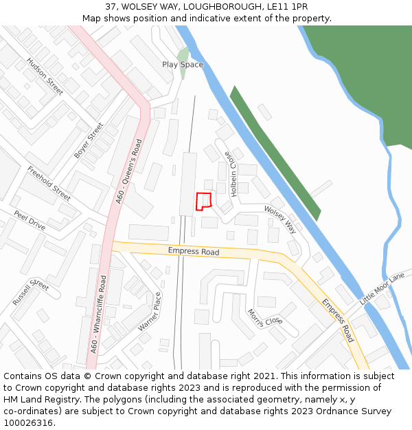 37, WOLSEY WAY, LOUGHBOROUGH, LE11 1PR: Location map and indicative extent of plot