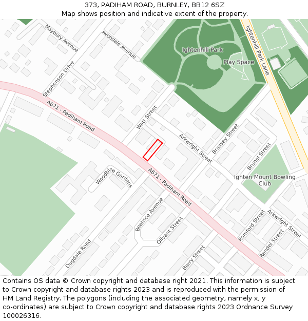 373, PADIHAM ROAD, BURNLEY, BB12 6SZ: Location map and indicative extent of plot