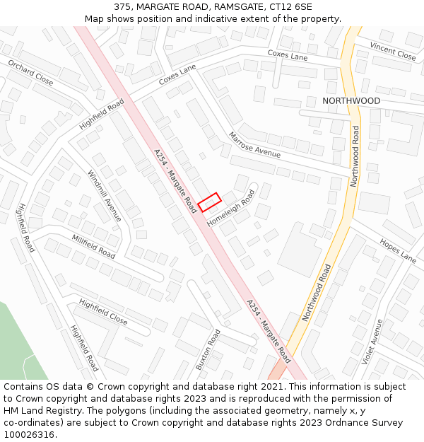 375, MARGATE ROAD, RAMSGATE, CT12 6SE: Location map and indicative extent of plot