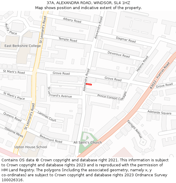 37A, ALEXANDRA ROAD, WINDSOR, SL4 1HZ: Location map and indicative extent of plot