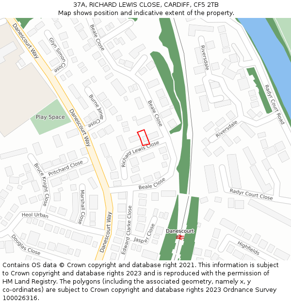 37A, RICHARD LEWIS CLOSE, CARDIFF, CF5 2TB: Location map and indicative extent of plot