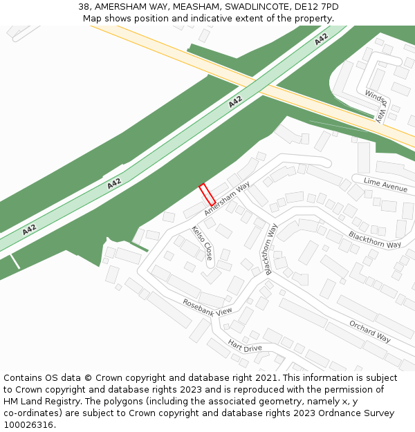 38, AMERSHAM WAY, MEASHAM, SWADLINCOTE, DE12 7PD: Location map and indicative extent of plot