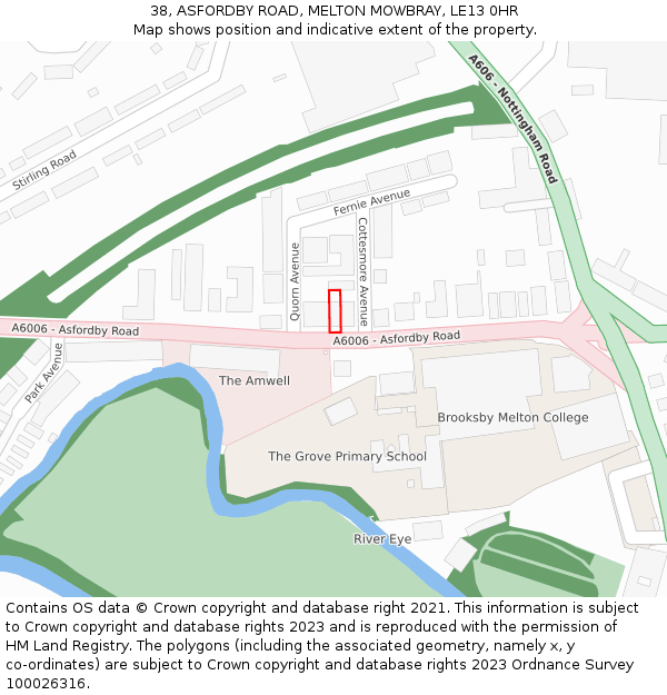 38, ASFORDBY ROAD, MELTON MOWBRAY, LE13 0HR: Location map and indicative extent of plot