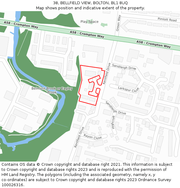 38, BELLFIELD VIEW, BOLTON, BL1 8UQ: Location map and indicative extent of plot