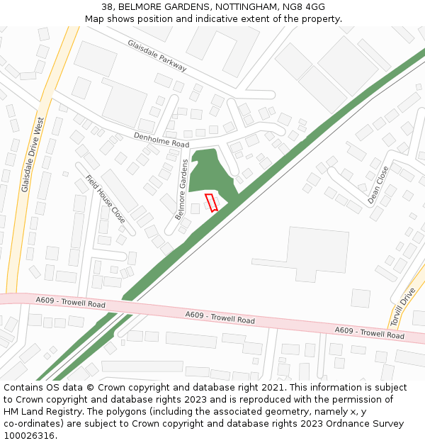 38, BELMORE GARDENS, NOTTINGHAM, NG8 4GG: Location map and indicative extent of plot