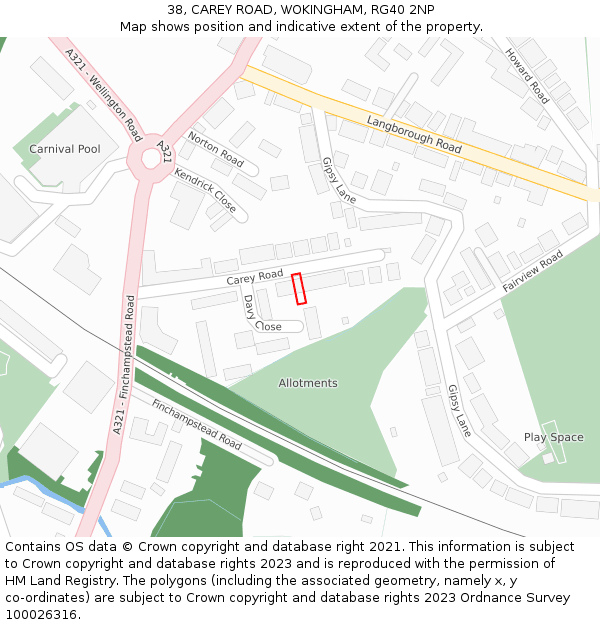 38, CAREY ROAD, WOKINGHAM, RG40 2NP: Location map and indicative extent of plot