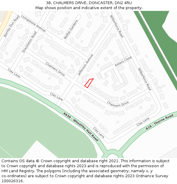 38, CHALMERS DRIVE, DONCASTER, DN2 4RU: Location map and indicative extent of plot