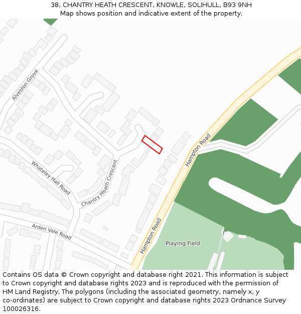 38, CHANTRY HEATH CRESCENT, KNOWLE, SOLIHULL, B93 9NH: Location map and indicative extent of plot