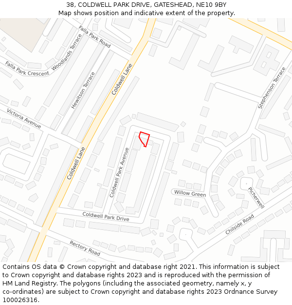38, COLDWELL PARK DRIVE, GATESHEAD, NE10 9BY: Location map and indicative extent of plot