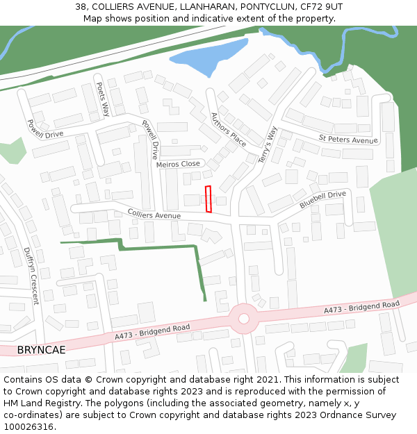 38, COLLIERS AVENUE, LLANHARAN, PONTYCLUN, CF72 9UT: Location map and indicative extent of plot