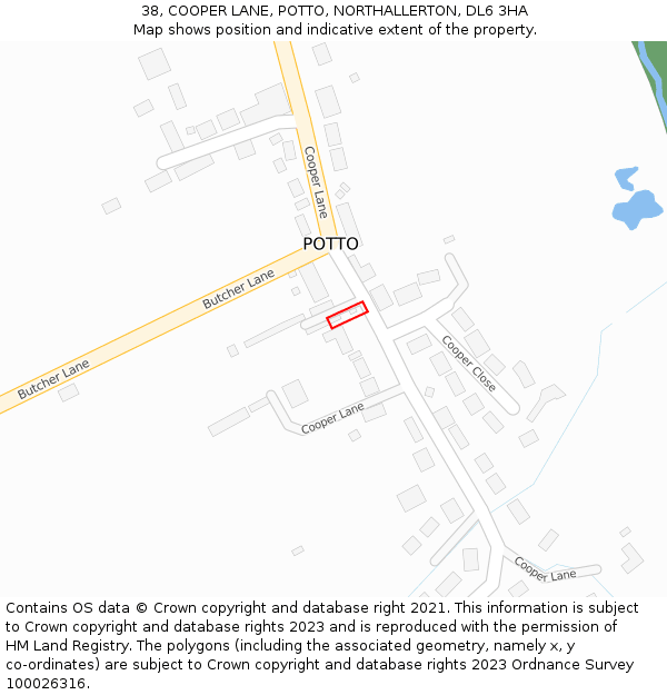 38, COOPER LANE, POTTO, NORTHALLERTON, DL6 3HA: Location map and indicative extent of plot