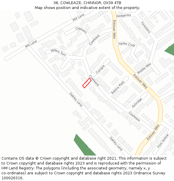 38, COWLEAZE, CHINNOR, OX39 4TB: Location map and indicative extent of plot