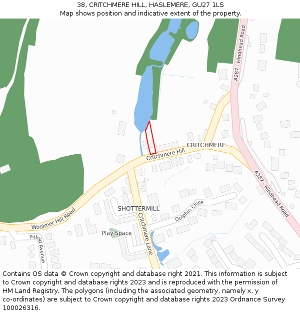 38, CRITCHMERE HILL, HASLEMERE, GU27 1LS: Location map and indicative extent of plot