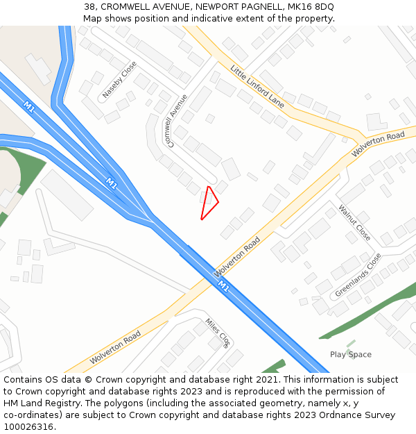 38, CROMWELL AVENUE, NEWPORT PAGNELL, MK16 8DQ: Location map and indicative extent of plot