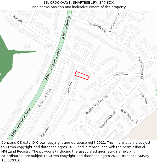 38, CROOKHAYS, SHAFTESBURY, SP7 8DX: Location map and indicative extent of plot