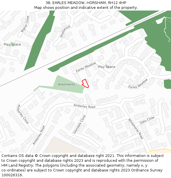 38, EARLES MEADOW, HORSHAM, RH12 4HP: Location map and indicative extent of plot