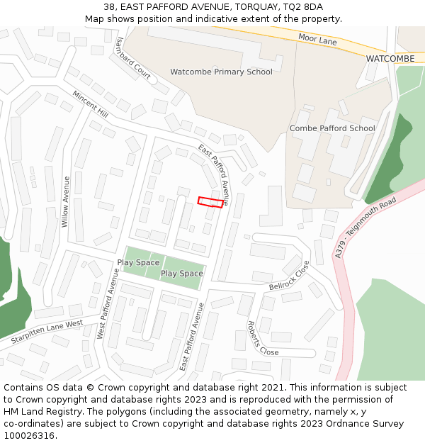 38, EAST PAFFORD AVENUE, TORQUAY, TQ2 8DA: Location map and indicative extent of plot