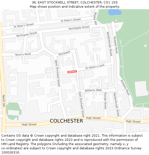 38, EAST STOCKWELL STREET, COLCHESTER, CO1 1SS: Location map and indicative extent of plot