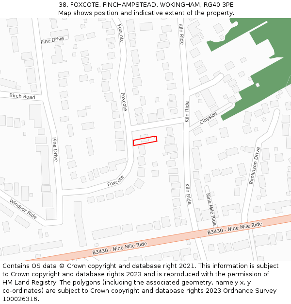 38, FOXCOTE, FINCHAMPSTEAD, WOKINGHAM, RG40 3PE: Location map and indicative extent of plot