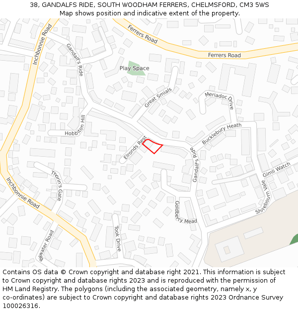 38, GANDALFS RIDE, SOUTH WOODHAM FERRERS, CHELMSFORD, CM3 5WS: Location map and indicative extent of plot