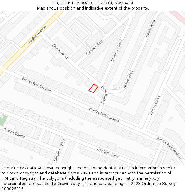 38, GLENILLA ROAD, LONDON, NW3 4AN: Location map and indicative extent of plot