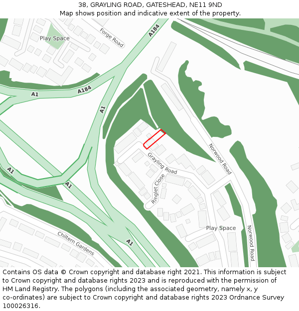 38, GRAYLING ROAD, GATESHEAD, NE11 9ND: Location map and indicative extent of plot