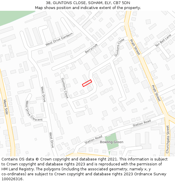 38, GUNTONS CLOSE, SOHAM, ELY, CB7 5DN: Location map and indicative extent of plot