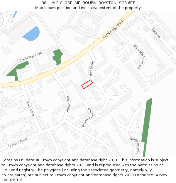 38, HALE CLOSE, MELBOURN, ROYSTON, SG8 6ET: Location map and indicative extent of plot