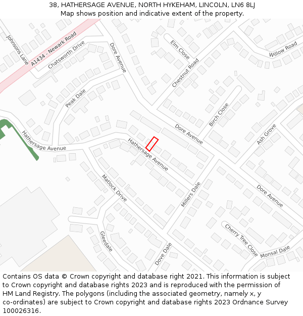 38, HATHERSAGE AVENUE, NORTH HYKEHAM, LINCOLN, LN6 8LJ: Location map and indicative extent of plot