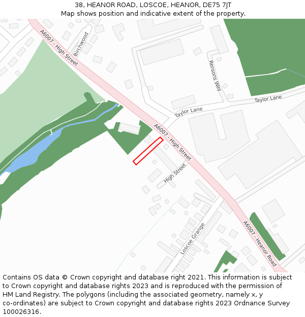 38, HEANOR ROAD, LOSCOE, HEANOR, DE75 7JT: Location map and indicative extent of plot